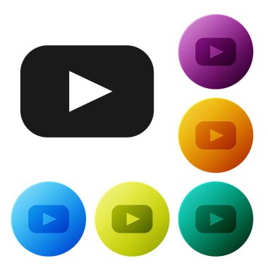 Siyah Oyun simgesi beyaz arkaplanda izole edildi. Renkli daire düğmelerini ayarlayın. Vektör İllüstrasyonu