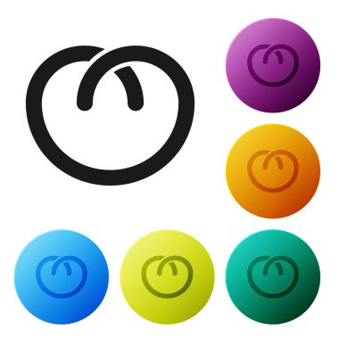 Siyah Simit simgesi beyaz arka plan üzerinde izole. Alman konfor gıda pasta. Oktoberfest festivali. Simgeleri renkli daire düğmeleri ayarlayın. Vektör İllüstrasyonu