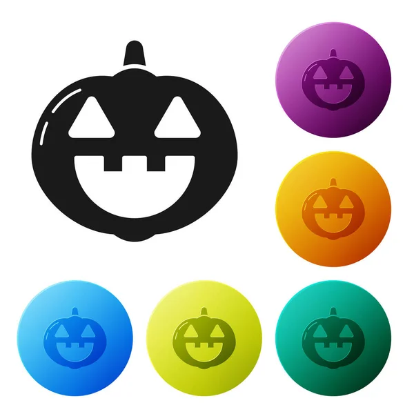 Black Pumpkin icon isolated on white background. Happy Halloween party. Set icons colorful circle buttons. Vector Illustration — Stock Vector