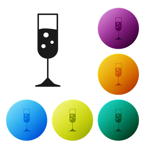 Black Glass of champagne icon isolated on white background. Set icons colorful circle buttons. Vector Illustration — Stock Vector