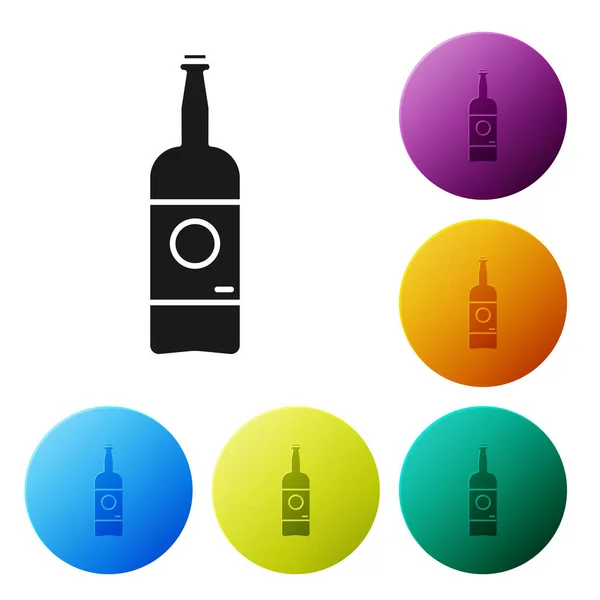 Svart ölflaska ikon isolerad på vit bakgrund. Ange ikoner färgglada cirkel knappar. Vektor illustration — Stock vektor