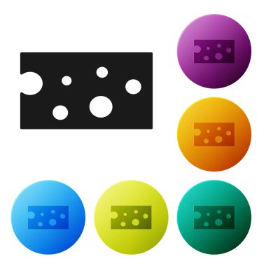Siyah Peynir simgesi beyaz arkaplanda izole edilmiş. Renkli daire düğmelerini ayarlayın. Vektör İllüstrasyonu