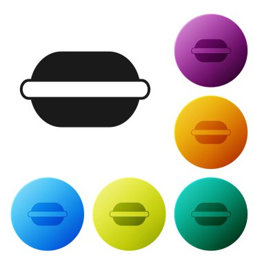 Beyaz arka planda siyah makarna kurabiye ikonu var. Makarna tatlı fırın. Renkli daire düğmelerini ayarlayın. Vektör İllüstrasyonu