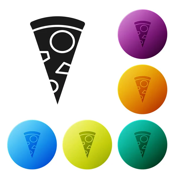 Черный ломтик пиццы значок изолирован на белом фоне. Настроить иконки красочные кнопки круга. Векторная миграция — стоковый вектор