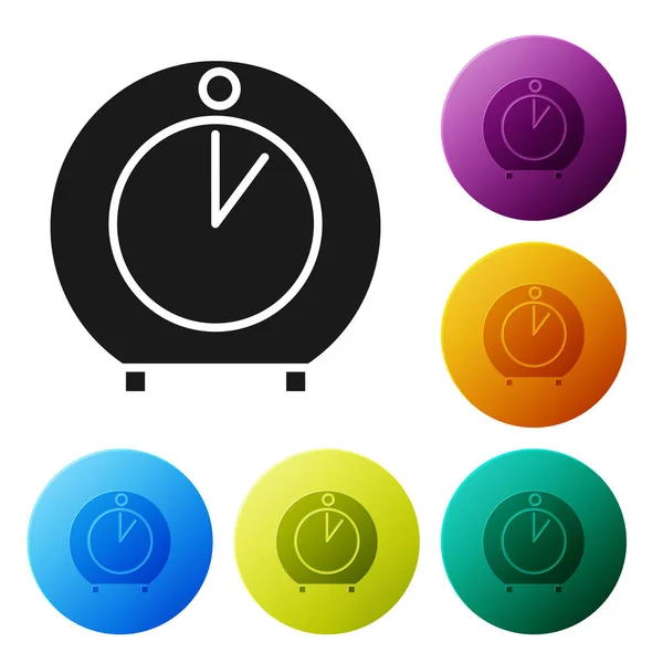 Black Kitchen timer icon isolated on white background. Cooking utensil. Set icons colorful circle buttons. Vector Illustration — Stock Vector