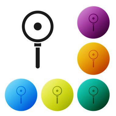 Siyah kızartma tavası simgesi beyaz arkaplanda izole edildi. Kızartma veya kızartma gıda sembolü. Renkli daire düğmelerini ayarlayın. Vektör İllüstrasyonu