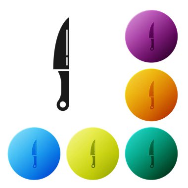 Siyah bıçak simgesi beyaz arka planda izole. Çatal bıçak sembolü. Simgeler renkli daire düğmelerini ayarlayın. Vektör Illustration