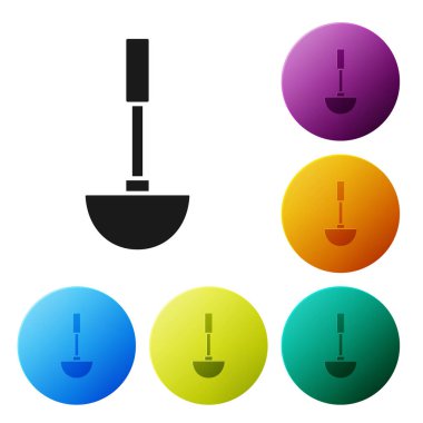 Black Kitchen ladle icon isolated on white background. Cooking utensil. Cutlery spoon sign. Set icons colorful circle buttons. Vector Illustration