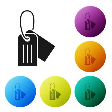 Siyah Askeri künye simgesi beyaz arka planda izole edildi. Kimlik etiketi simgesi. Ordu işareti. Renkli daire düğmelerini ayarlayın. Vektör İllüstrasyonu