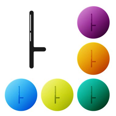 Siyah Polis kauçuk çubuk simgesi beyaz arkaplanda izole edildi. Kauçuk copu. Polis yarasası. Polis ekipmanları. Renkli daire düğmelerini ayarlayın. Vektör İllüstrasyonu