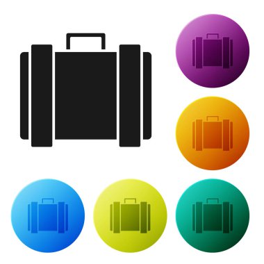 Beyaz arka planda izole edilmiş siyah askeri mühimmat kutusu. Renkli daire düğmelerini ayarlayın. Vektör İllüstrasyonu