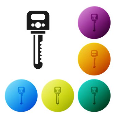 Siyah Anahtar simgesi beyaz arkaplanda izole edildi. Renkli daire düğmelerini ayarlayın. Vektör İllüstrasyonu