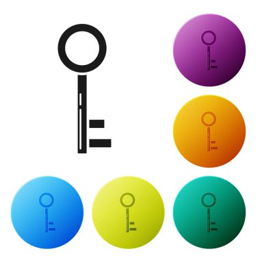 Siyah Anahtar simgesi beyaz arkaplanda izole edildi. Renkli daire düğmelerini ayarlayın. Vektör İllüstrasyonu