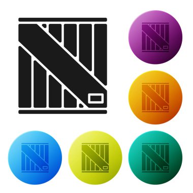 Black Wooden box icon isolated on white background. Set icons colorful circle buttons. Vector Illustration