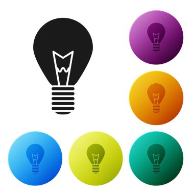 Beyaz arka planda izole fikir simgesi kavramı ile siyah ampul. Enerji ve fikir sembolü. İlham konsepti. Simgeler renkli daire düğmelerini ayarlayın. Vektör Illustration
