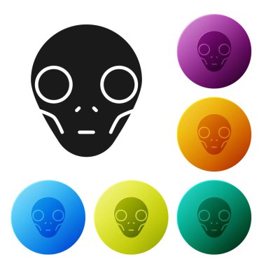 Black Alien icon isolated on white background. Extraterrestrial alien face or head symbol. Set icons colorful circle buttons. Vector Illustration