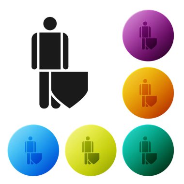 Siyah Hayat Sigortası beyaz arka planda izole edilmiş bir kalkan ikonu. Güvenlik, güvenlik, koruma, konsept koruma. Renkli daire düğmelerini ayarlayın. Vektör İllüstrasyonu