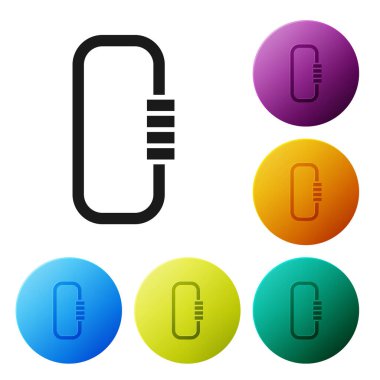 Siyah Karabina simgesi beyaz arkaplanda izole edildi. Olağanüstü bir spor. Spor malzemeleri. Renkli daire düğmelerini ayarlayın. Vektör İllüstrasyonu