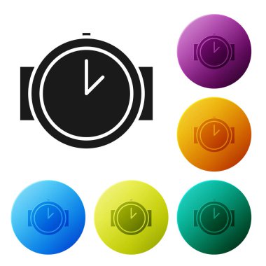 Siyah Dalış saat simgesi beyaz arkaplanda izole. Su altı ekipmanları. Renkli daire düğmelerini ayarlayın. Vektör İllüstrasyonu