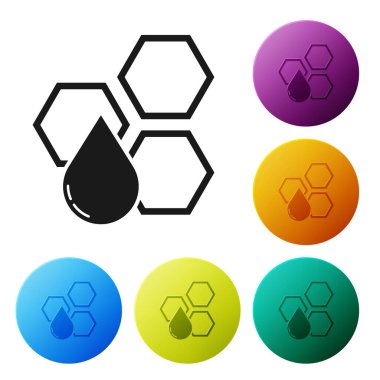 Siyah Petek simgesi beyaz arka plan üzerinde izole. Bal hücreleri sembolü. Tatlı doğal yemekler. Simgeleri renkli daire düğmeleri ayarlayın. Vektör İllüstrasyonu