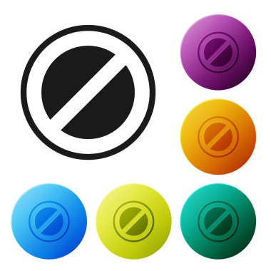 Siyah Durak simgesi beyaz arkaplanda izole edildi. Trafik yönetmeliklerine göre dur işareti. Renkli daire düğmelerini ayarlayın. Vektör İllüstrasyonu