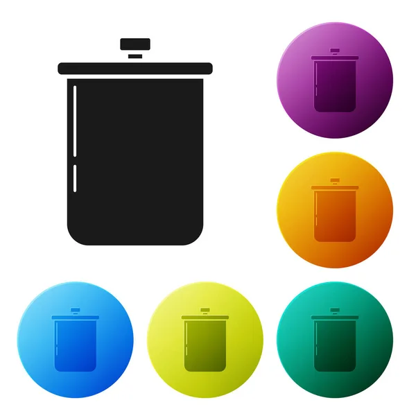 Black Cooking pote ícone isolado no fundo branco. Ferva ou guisado símbolo de comida. Definir ícones coloridos botões círculo. Ilustração vetorial — Vetor de Stock