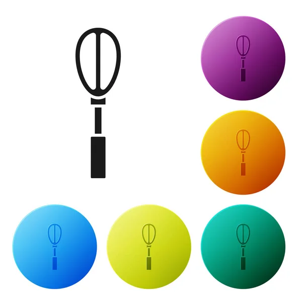 Black Kitchen whisk icon isolated on white background. Cooking utensil, egg beater. Cutlery sign. Food mix symbol. Set icons colorful circle buttons. Vector Illustration — Stock Vector