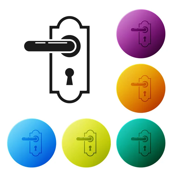 Black Door handle icon isolated on white background. Door lock sign. Set icons colorful circle buttons. Vector Illustration — Stock Vector
