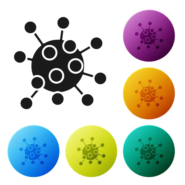 Svart bakterie ikon isolerad på vit bakgrund. Bakterier och bakterier, mikroorganismsjukdomar som orsakar cellcancer, mikrob, virus, svampar. Ställ ikoner färgglada cirkel knappar. Vektor Illustration — Stock vektor