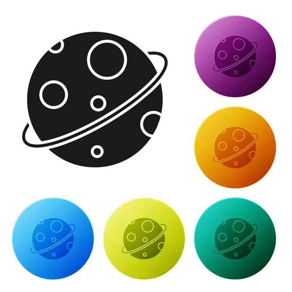 Icona Black Planet isolata su sfondo bianco. Set icone colorati pulsanti cerchio. Illustrazione vettoriale — Vettoriale Stock
