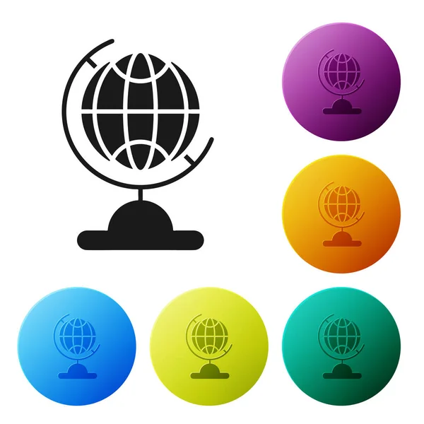 Black Earth globe icon isolated on white background. Set icons colorful circle buttons. Vector Illustration