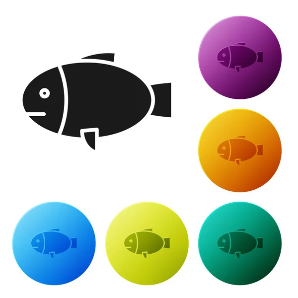 Icône Poisson noir isolé sur fond blanc. Définir des icônes boutons de cercle colorés. Illustration vectorielle — Image vectorielle