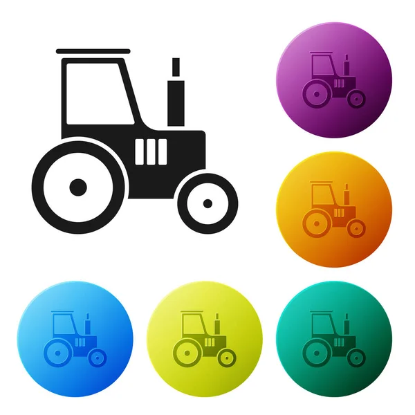 Black Tractor icon isolated on white background. Set icons colorful circle buttons. Vector Illustration — Stock Vector