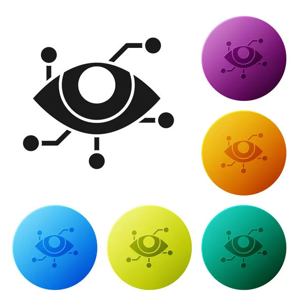 Icona di realtà virtuale nera isolata su sfondo bianco. Set icone colorati pulsanti cerchio. Illustrazione vettoriale — Vettoriale Stock