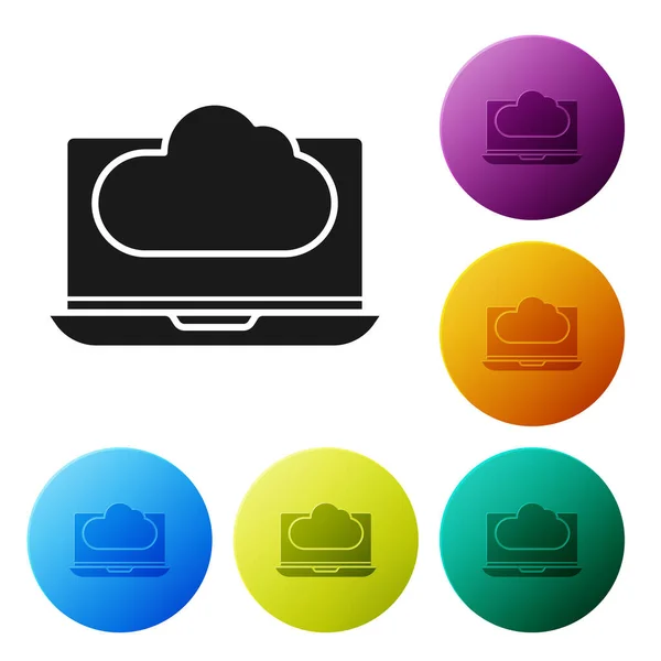 Black Cloud technology data transfer and storage icon isolated on white background. Set icons colorful circle buttons. Vector Illustration — Stock Vector