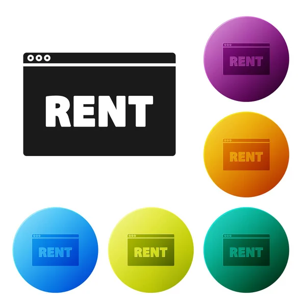 Μαύρο Hanging σημάδι με κείμενο Online Rent εικονίδιο απομονώνονται σε λευκό φόντο. Πινακίδα με κείμενο Rent. Ορισμός εικονίδια πολύχρωμα κουμπιά κύκλο. Εικονογράφηση διανύσματος — Διανυσματικό Αρχείο