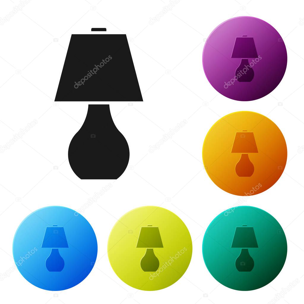 Black Table lamp icon isolated on white background. Set icons colorful circle buttons. Vector Illustration