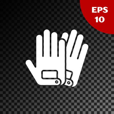 Beyaz Eldiven simgesi, şeffaf koyu arkaplanda izole edildi. Olağanüstü bir spor. Spor malzemeleri. Vektör İllüstrasyonu