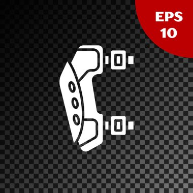 Beyaz dizlik simgesi, şeffaf koyu arkaplanda izole edildi. Olağanüstü bir spor. Spor malzemeleri. Kaykay, bisiklet, paten kayma koruyucu giysi. Vektör İllüstrasyonu