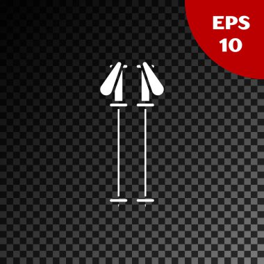 Beyaz kayak direkleri simgesi şeffaf koyu arkaplanda izole edildi. Olağanüstü bir spor. Kayak ekipmanları. Kış sporları ikonu. Vektör İllüstrasyonu