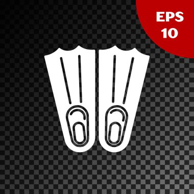 Yüzme ikonu için beyaz plastik yüzgeçler şeffaf karanlık arka planda izole edilmiş. Dalış ekipmanları. Olağanüstü bir spor. Spor malzemeleri. Vektör İllüstrasyonu