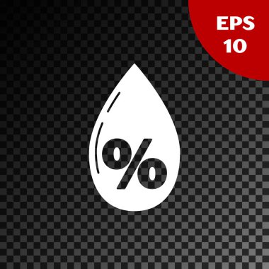 Beyaz su bırakma yüzdesi simgesi şeffaf koyu arkaplanda izole edildi. Nem analizi. Vektör İllüstrasyonu