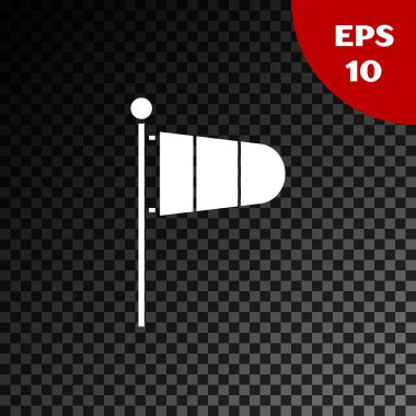 Beyaz Koni Meteoroloji Rüzgâr Gülü ikonu şeffaf karanlık arka planda izole edilmiş. Rüzgâr Sock rüzgarın yönünü ve gücünü gösteriyor. Vektör İllüstrasyonu