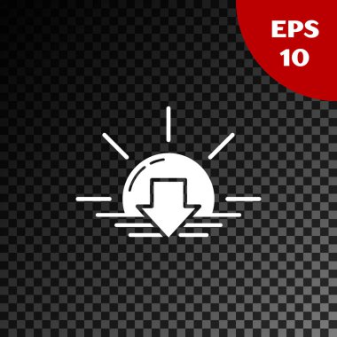 Beyaz günbatımı simgesi şeffaf koyu arka planda izole. Vektör Illustration