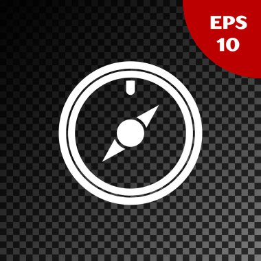 Beyaz rüzgar şeffaf koyu arka planda izole simgesi yükseldi. Seyahat için pusula simgesi. Navigasyon tasarımı. Vektör Illustration