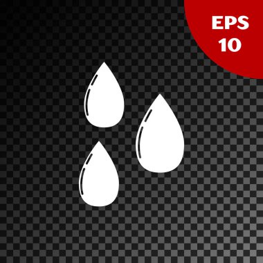 Beyaz su damlası simgesi şeffaf koyu arkaplanda izole edildi. Vektör İllüstrasyonu