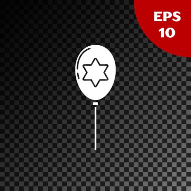 White Balloons with ribbon with star of david icon isolated on transparent dark background. Balloon with israel flag. Vector Illustration