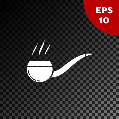 Duman ikonlu beyaz tüttürme piposu şeffaf karanlık arka planda izole edilmiş. Tütün piposu. Vektör İllüstrasyonu