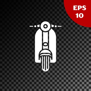 Beyaz Scooter simgesi, şeffaf koyu arkaplanda izole edilmiş. Vektör İllüstrasyonu