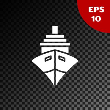 Beyaz Kargo gemisi simgesi şeffaf koyu arkaplanda izole edildi. Vektör İllüstrasyonu